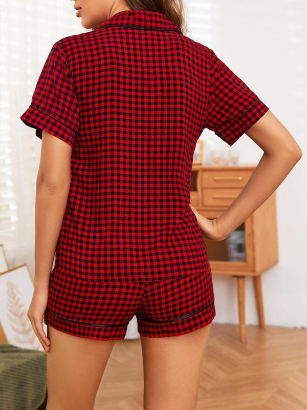 Plaid Knit Retro Sleeveless Pajama Set