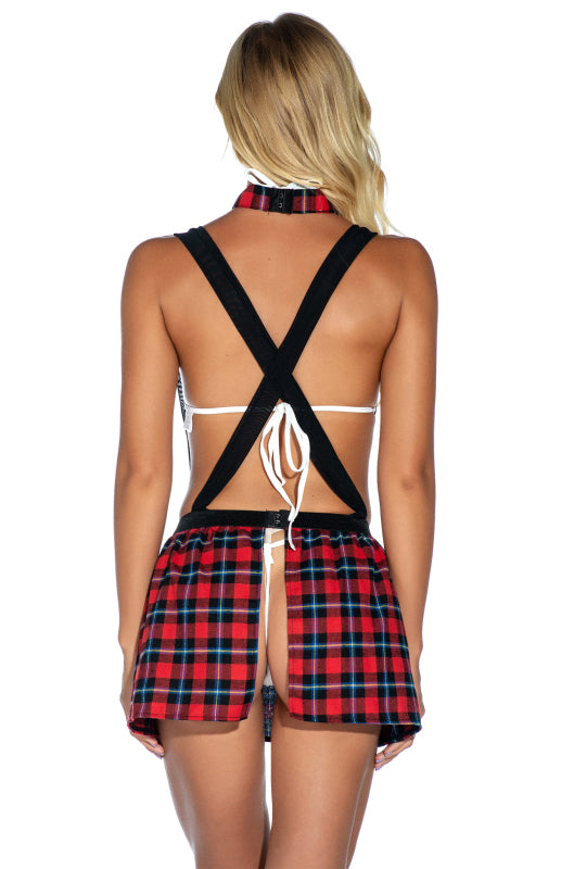 Plaid Sleeveless Babydoll Lingerie with Tie