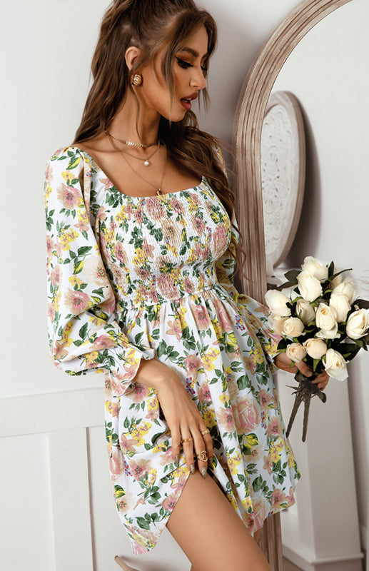 Floral Square Neck Woven Mini Dress