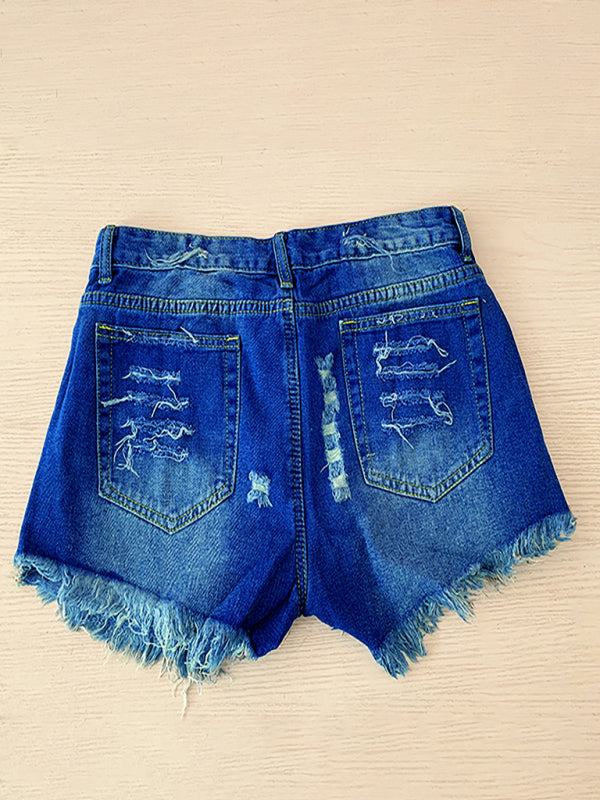 Women's American Flag Fringe Star Print Denim Shorts