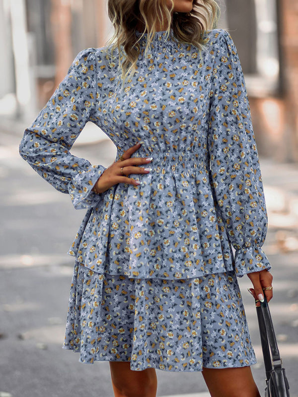 Floral Print Long Sleeve Ruffle Vacation Dress