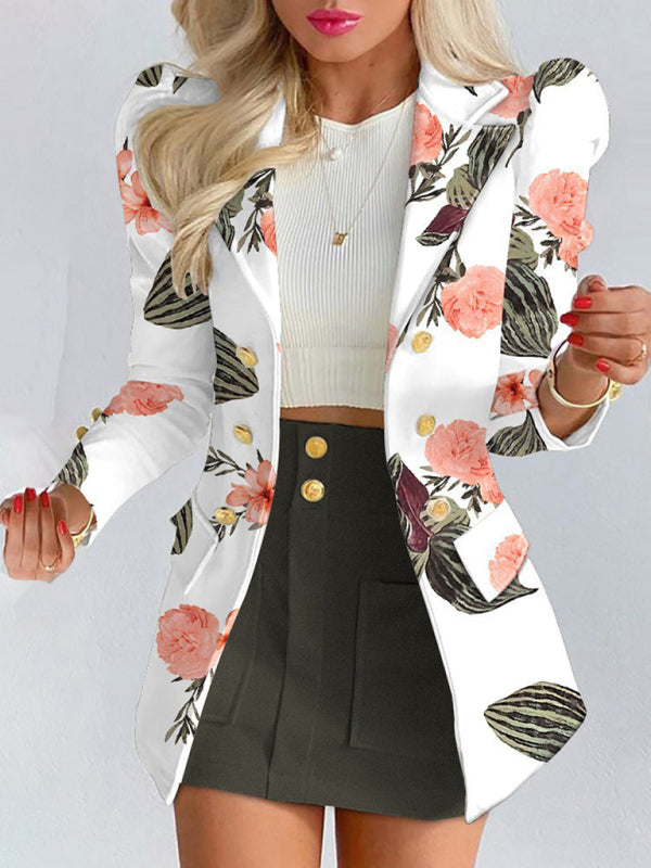 Printed princess sleeve commuter slim skirt suit New style