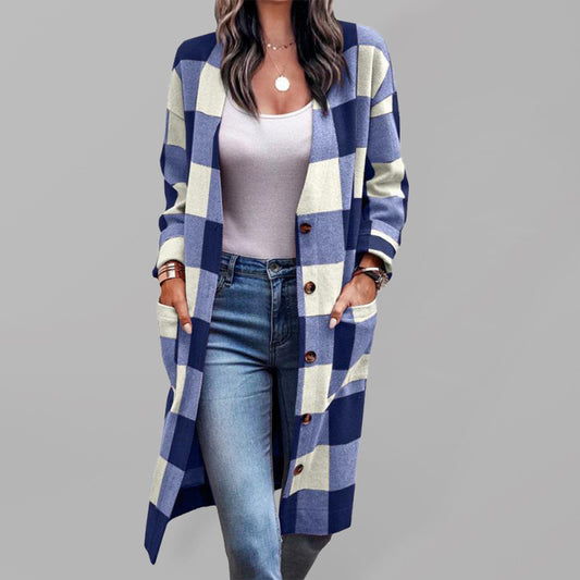 Women'sCasual Check Print Pocket Jacket