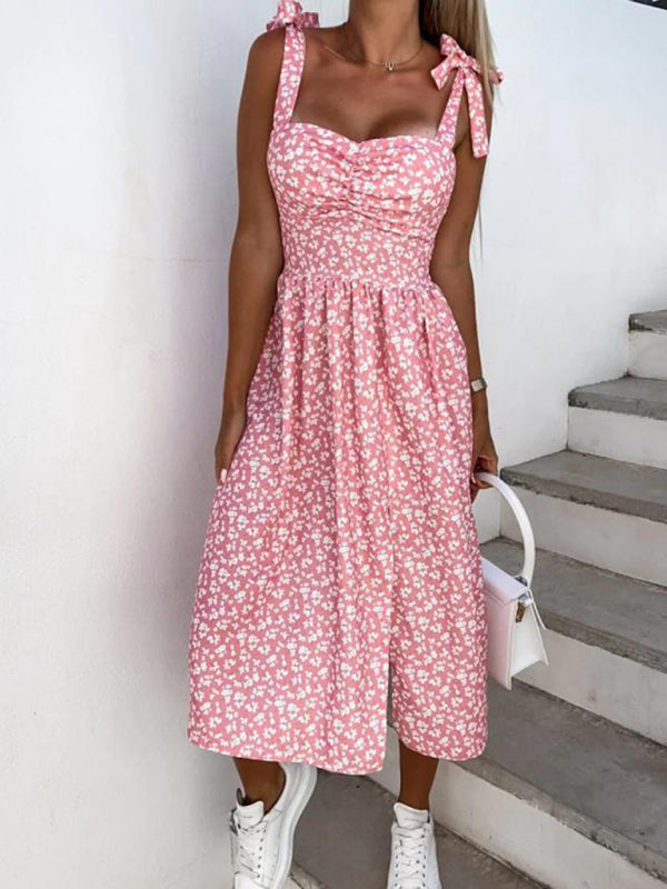 Elegant Floral Print Sleeveless Midi Dress