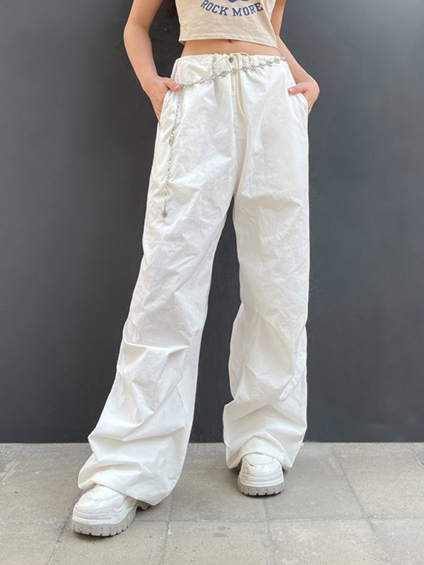 Women's Woven Pants Loose Retro Drawstring Casual Overalls