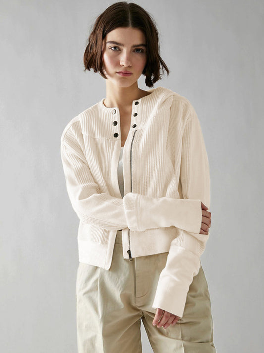 Women Spring-Summer Lightweight Woven Jacket with Slant Pockets