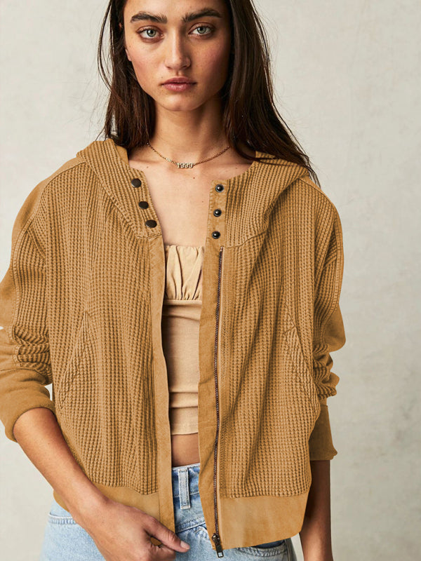 Women Spring-Summer Lightweight Woven Jacket with Slant Pockets