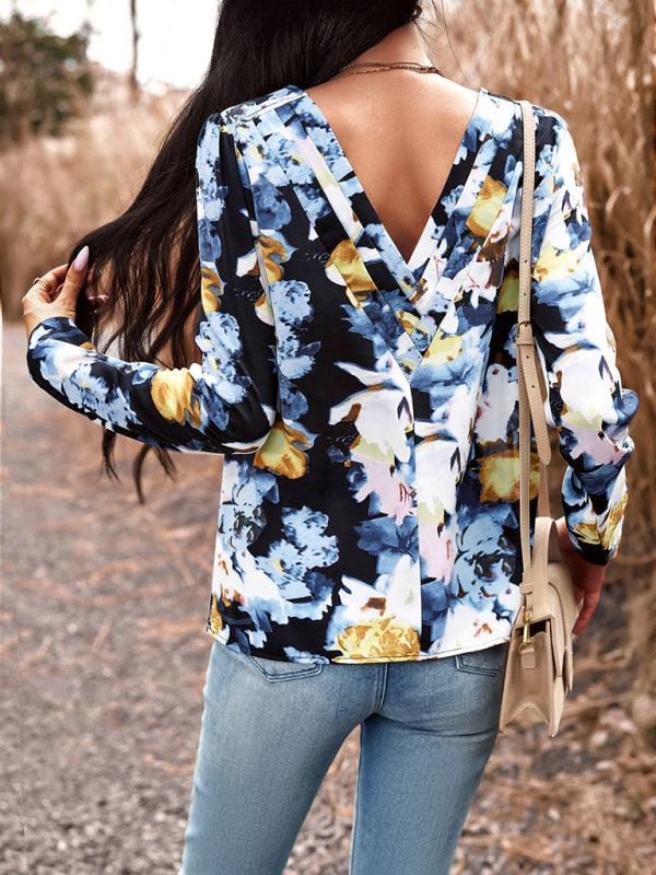 Women's Casual Floral Print Blouse Top