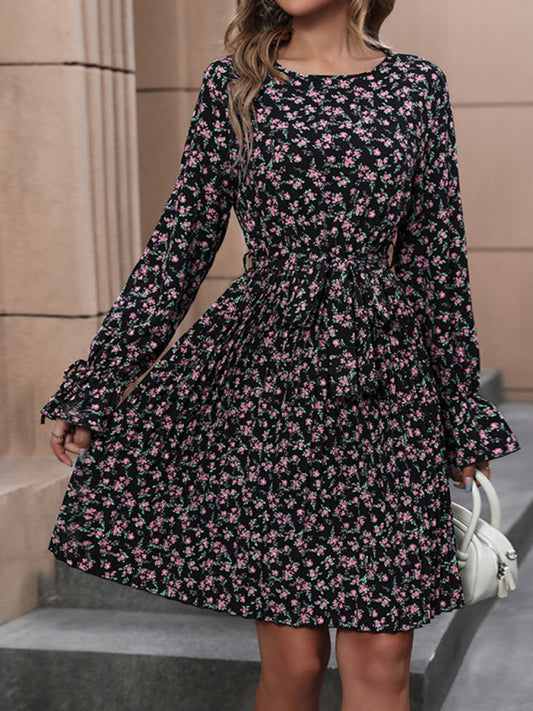 Bohemian Floral Print Long Sleeve Dress