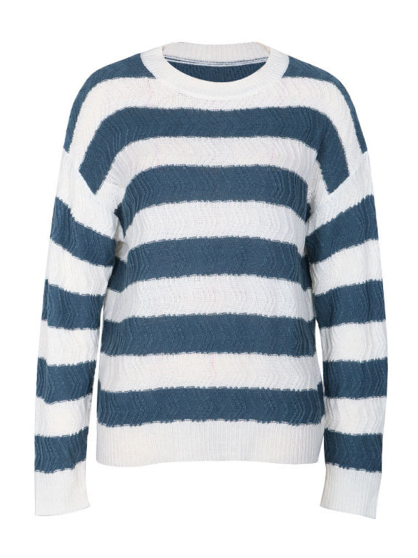 Women's Knitted Striped Pattern Long Sleeve Pullover