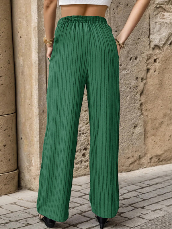 Women's New Casual Pleated Textured Elastic Straight Pants