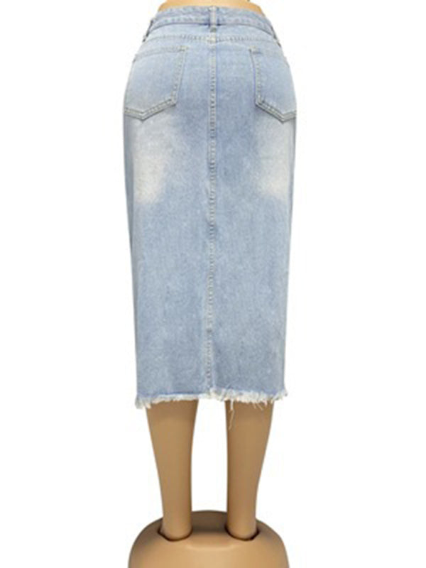 Women's button slit high waist denim skirt