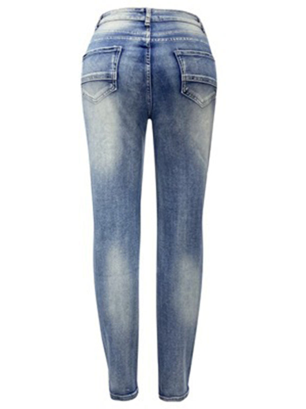 Women's washed high elastic denim pencil pants