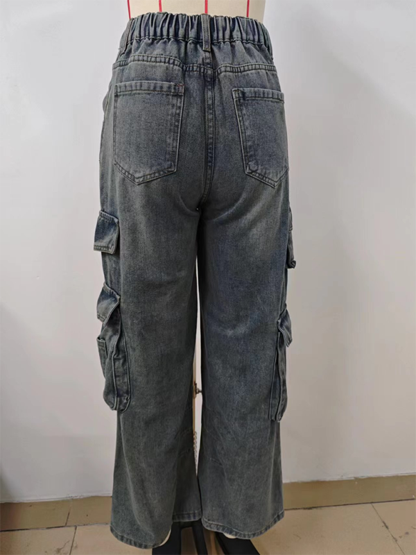 Washed Semi-Elasticated Loose Denim Overalls