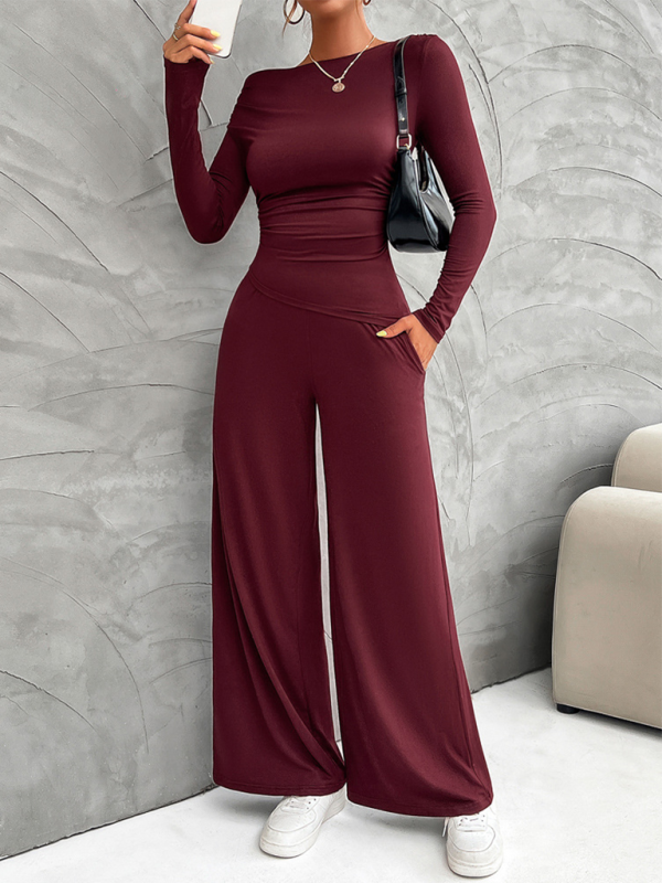 Women's Y2K Slim Fit Long Sleeve Top Wide Leg Pants Set