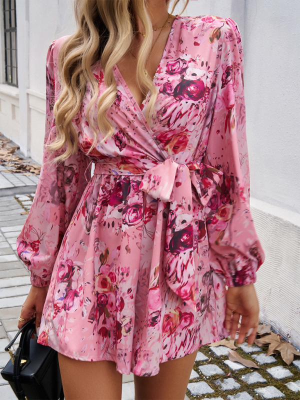 Contrast print long sleeve high waist jumpsuit